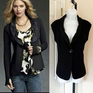 Cabi Tuxedo Vest Silky Ruffled Collar V-Neck 1 Button Cinched Waist Blazer Size4